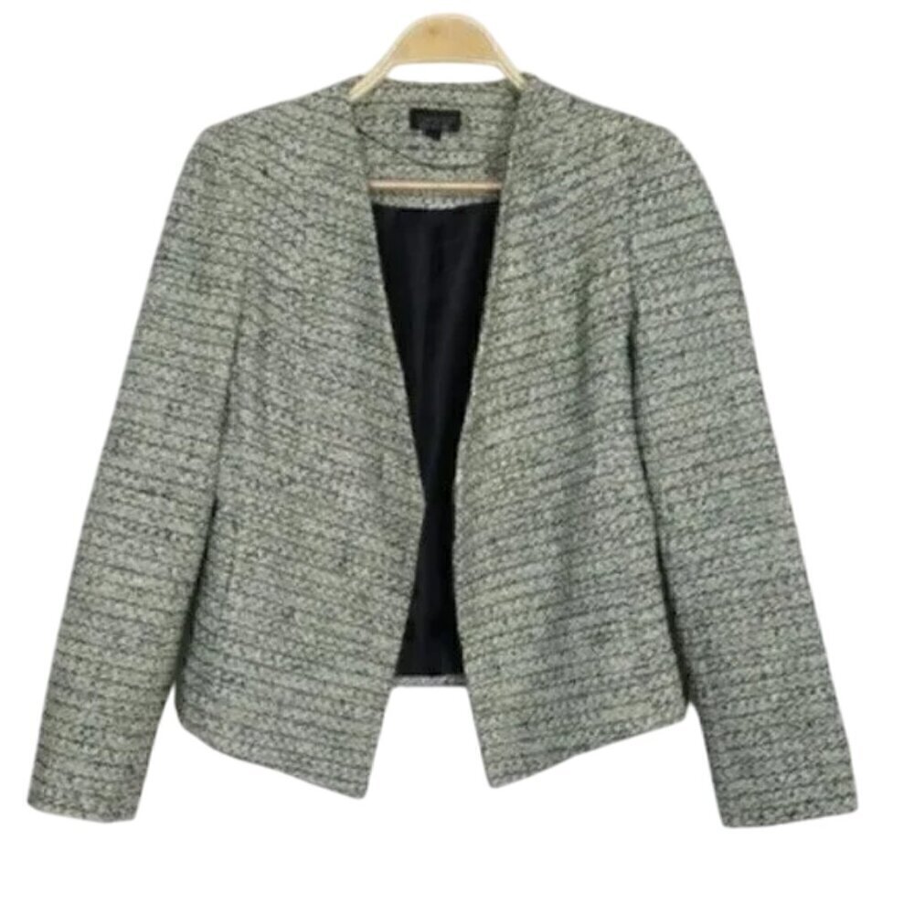 TopShop Green Tweed Asymmetrical Long Sleeve Blazer